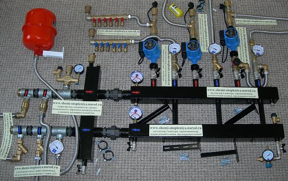Схема отопления дома обвязка двух котлов гидрострелкой и  коллектором для котельной